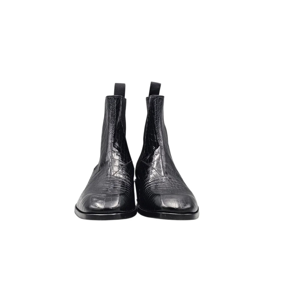 TOM FORD Men's Size 8 US Black Hainaut Croc-Effect Leather Chelsea Boots NWOB